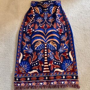 Farm Rio Blue Nature Beauty Scarf Knit Midi Skirt